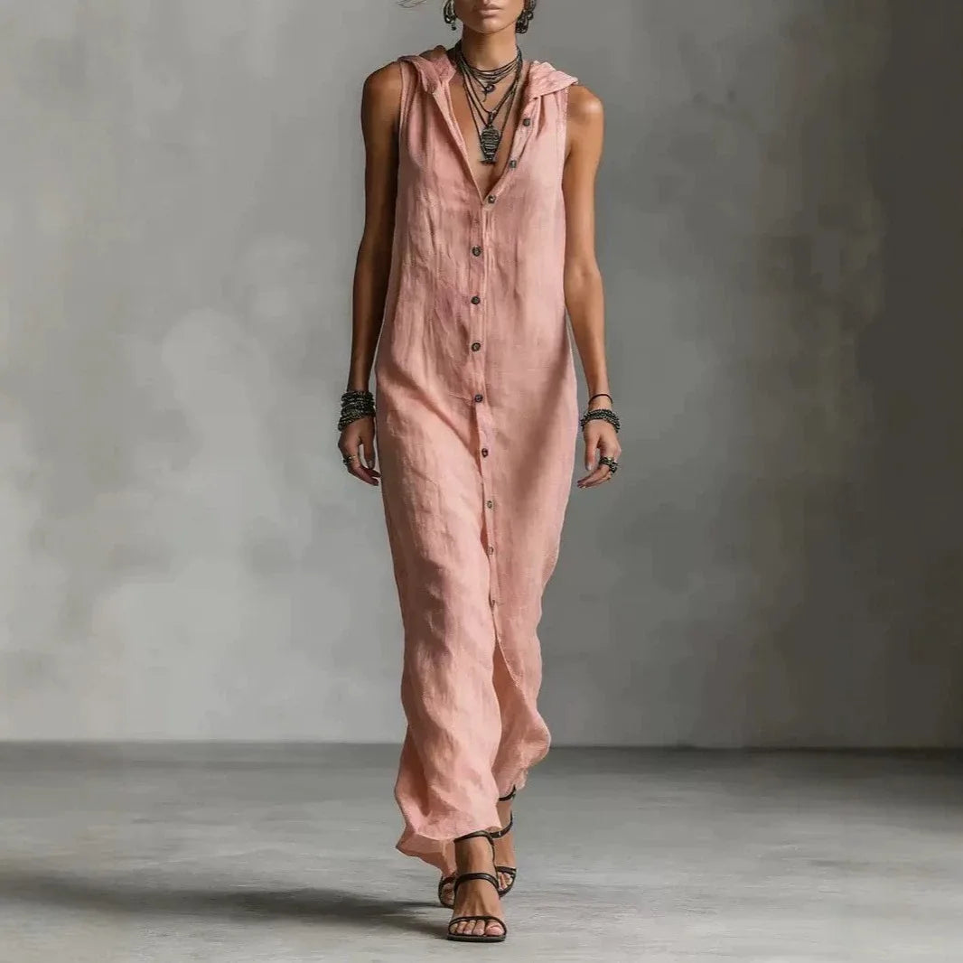 Women Dresses 2026 New summer solid color button open stitch sleeveless long dresses women's clothing vestidoes