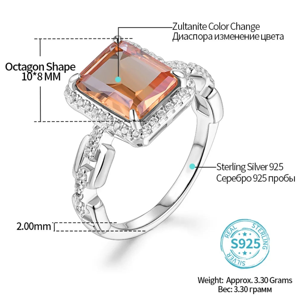 CHARMING 4.0 Carats Zultanite Gemstone Ring for Women Octagon Cut 10*8mm 925 Sterling Silver Party Jewelry Gifts Original Design