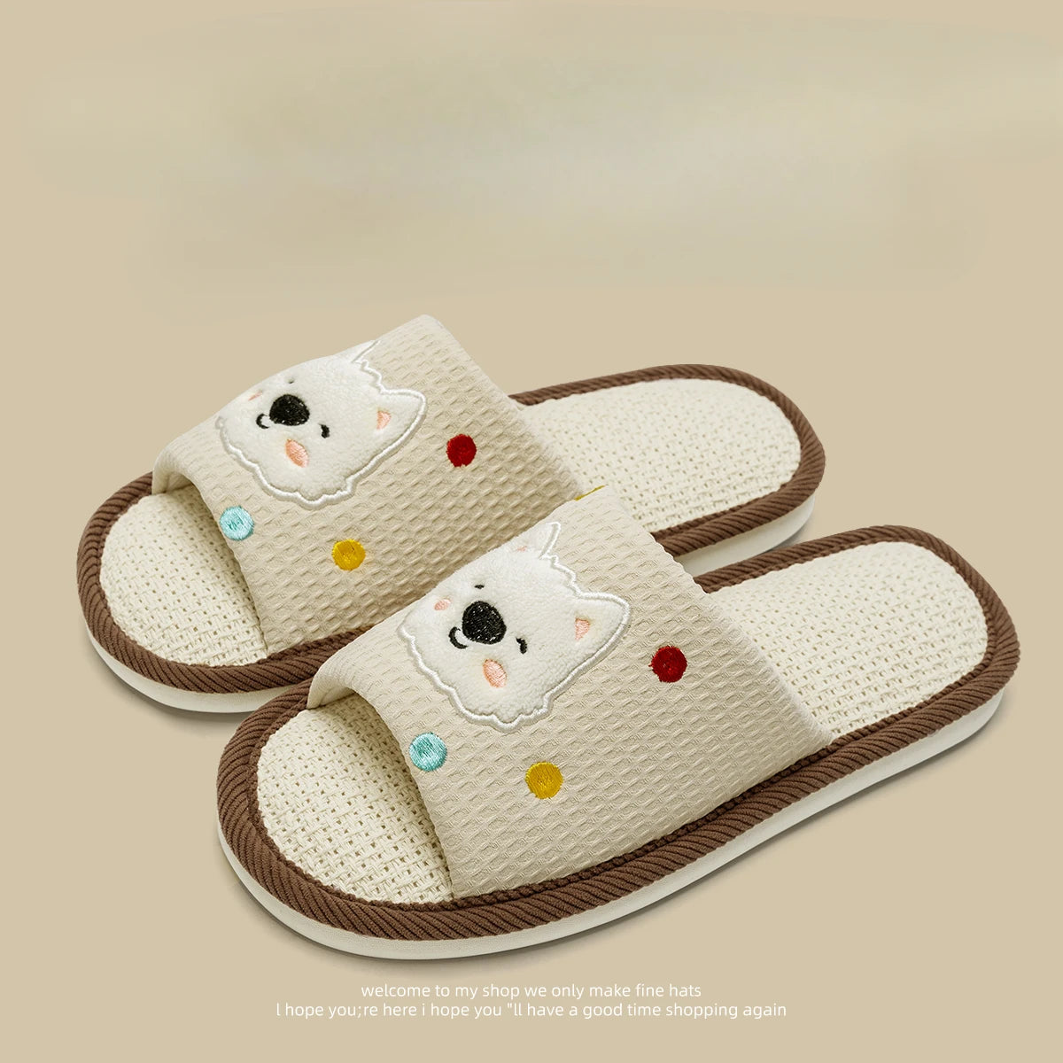 Home Linen Slippers Women's Four Season Sweat Absorbing Cotton Linen Cloth Slippers Cute and Casual PVC Toe Slippers Sandals