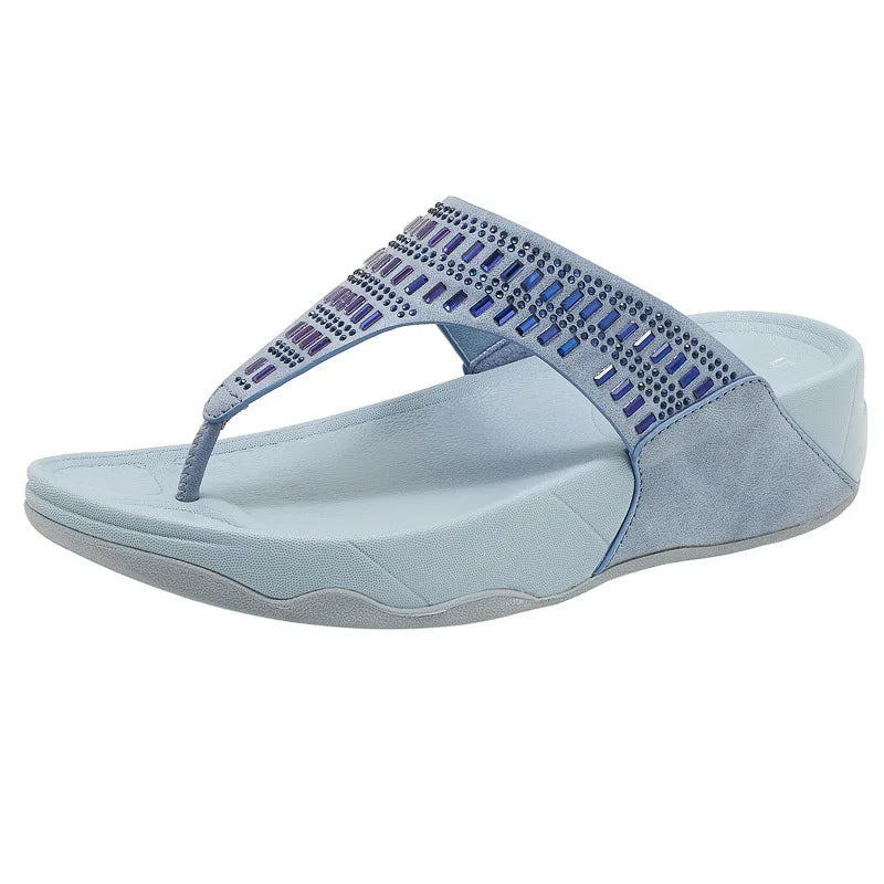Women's Sandals Summer  Casual Non-Slip Suede  Diamond Soft Platform Wedge Flip Flop Walking Beach Slippers Shoes Woman