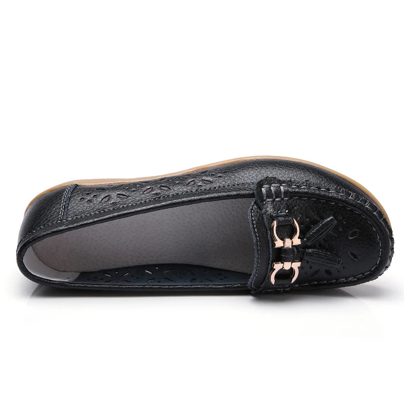 Women Wedge Flats Genuine Leather Slip On Loafers Moccasins Casual Shoes Luxury Brand Designs Big Size 41 42 43