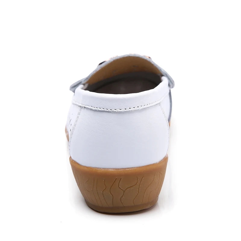 Women Wedge Flats Genuine Leather Slip On Loafers Moccasins Casual Shoes Luxury Brand Designs Big Size 41 42 43