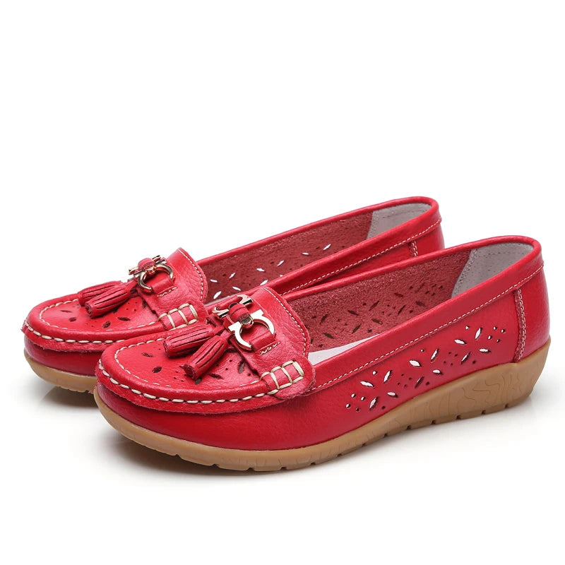 Women Wedge Flats Genuine Leather Slip On Loafers Moccasins Casual Shoes Luxury Brand Designs Big Size 41 42 43