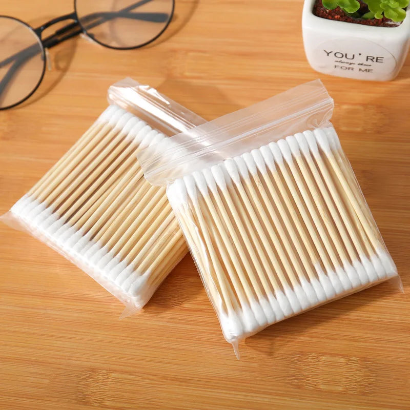 Double Head Wood Cotton Swab Women Makeup Lipstik Cotton Buds Tip Sticks Nose Ear Cleaning Health Care Tools  bastoncillos oidos