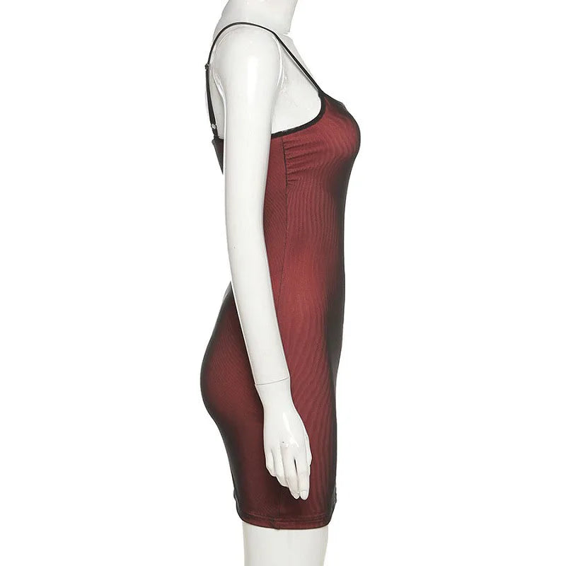 Sexy Wine Red Mesh Skinny Mini Dress Women Elegant Elastic Split Sleeveless Party Vestidos Clubwear Slim Sling Bodycon Dresses