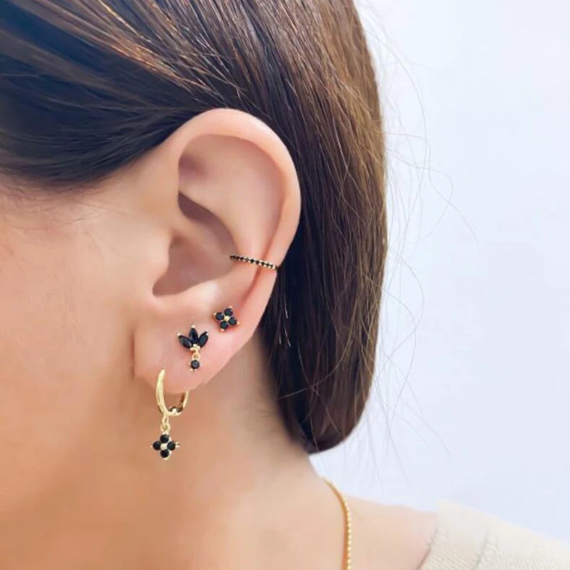New Fashion Stainless Steel Flower Small Hoop Earrings Women Korean Crystal Zirconia Cartilage Earrings Piercing Jewelry