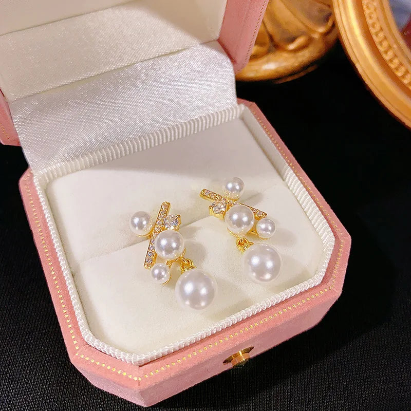 925 Silver Needle Korean Fashion Crystal Pearl Drop Earrings For Women Jewelry 2026 Trending New Luxury Zircon Women's Earrings