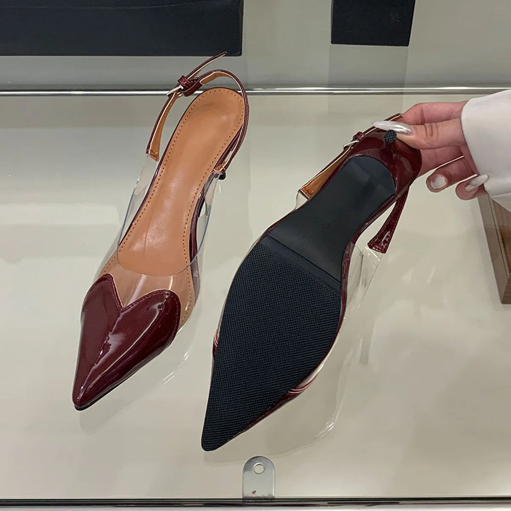 Heart Shaped Women Pumps Elegant Pointed toe Transparent PVC Slingbacks Stiletto High heels Party Shoes