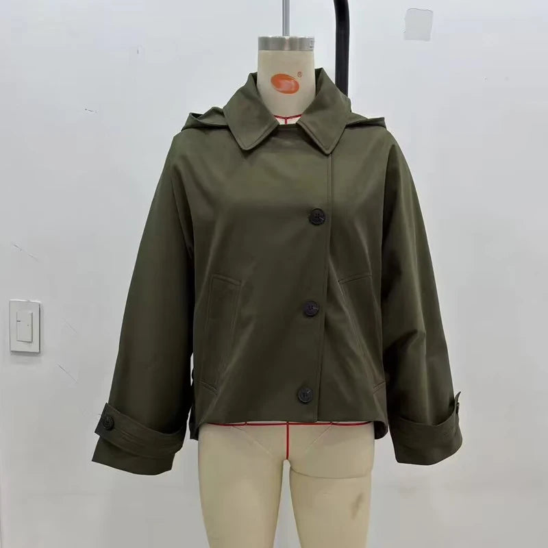 MUJER Hooded Women's Trench Coat Long Sleeve Women's Windbreaker New in Coats and Jackets for Women Winter Coats Woman Trench