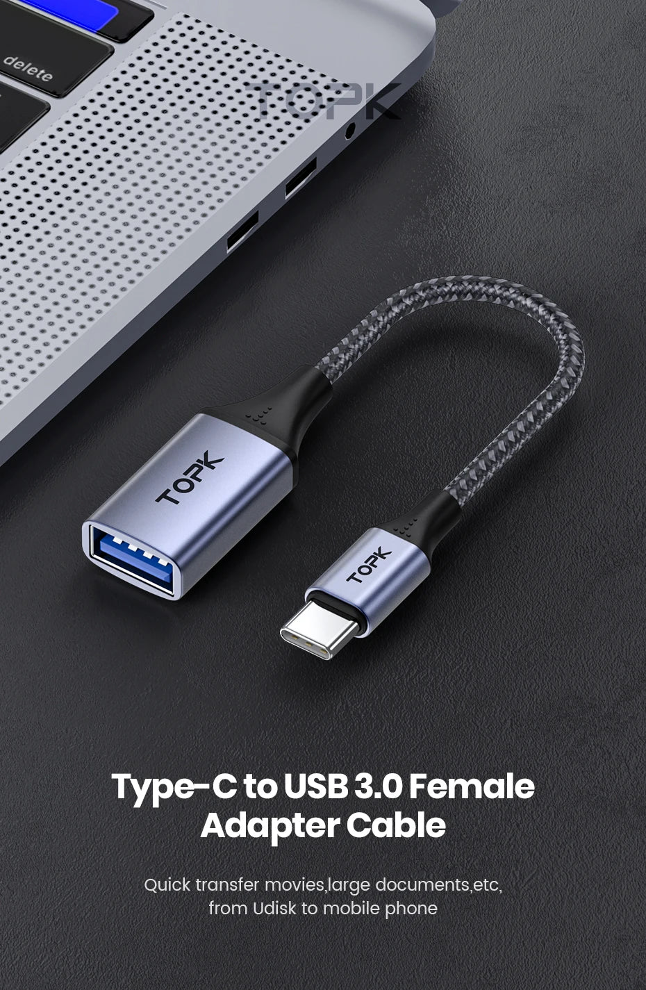 TOPK USB C to USB A Dapter OTG Cable Type C Male to USB 3.0 2.0 Female Cable for MacBook Pro Samsung Type C Adapter