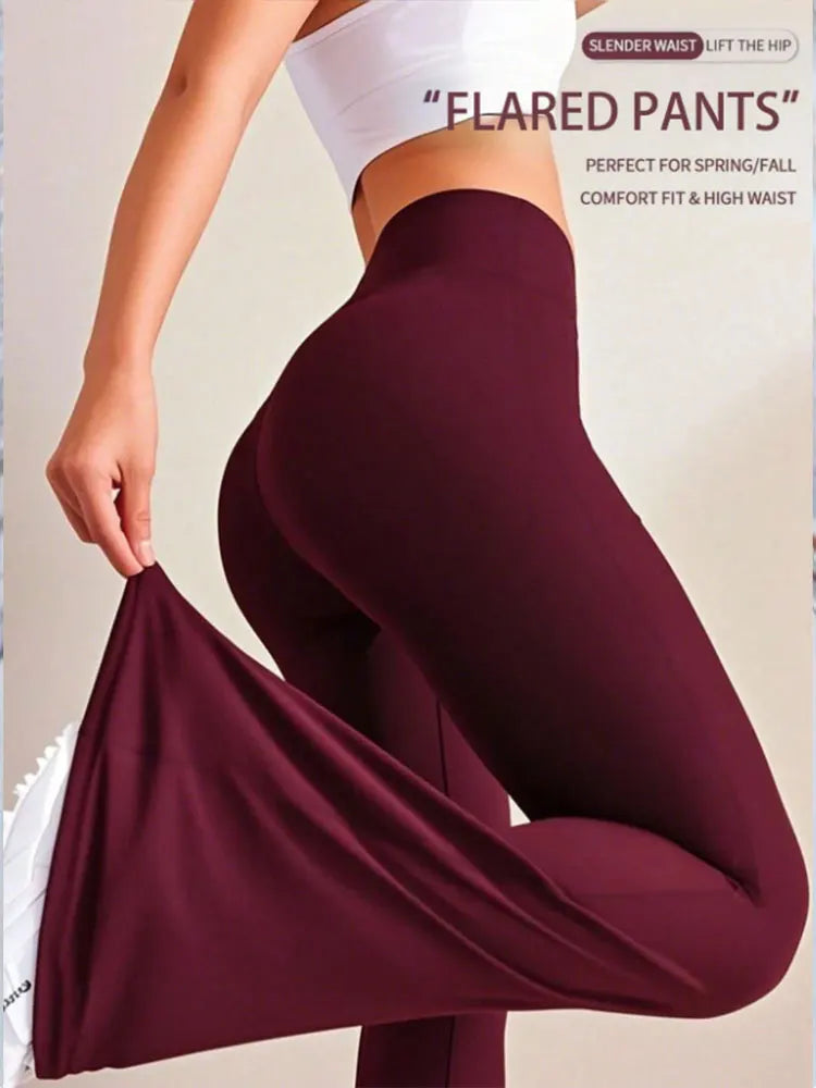 Fashion Flare Pants High Waist Yoga Wide Leg Bootcut Leggings Red White Black Sports Trousers Outdoor Fitness Casual For Slim