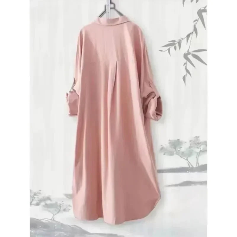 Plus Size Women Tops Blouses Loose Breathable Midi clothing Korean Casual Shirts Women Simple Solid Female Long Sleeved Blouses