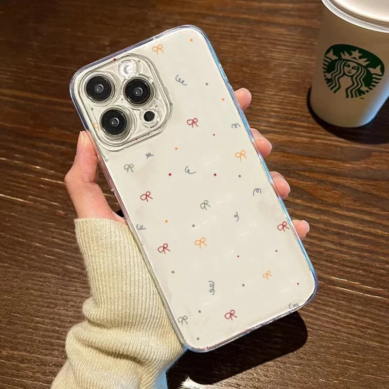 Of Color Geometry Bowknot Transparent Phone Case For iPhone 16 15 14 13 12 11 Pro Max XR XS MAX 7 8 PLUS MINI Y2K Silicone Cover