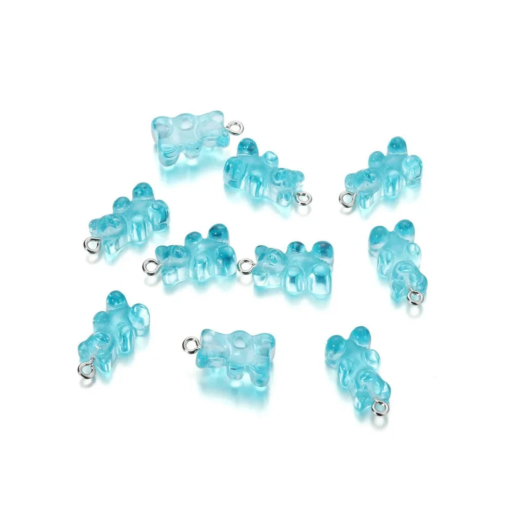 20Pcs 6 Color Colorful Bear Charms Resin Cabochons Glitter Gummy Candy Necklace Keychain Pendant DIY Making Accessories New
