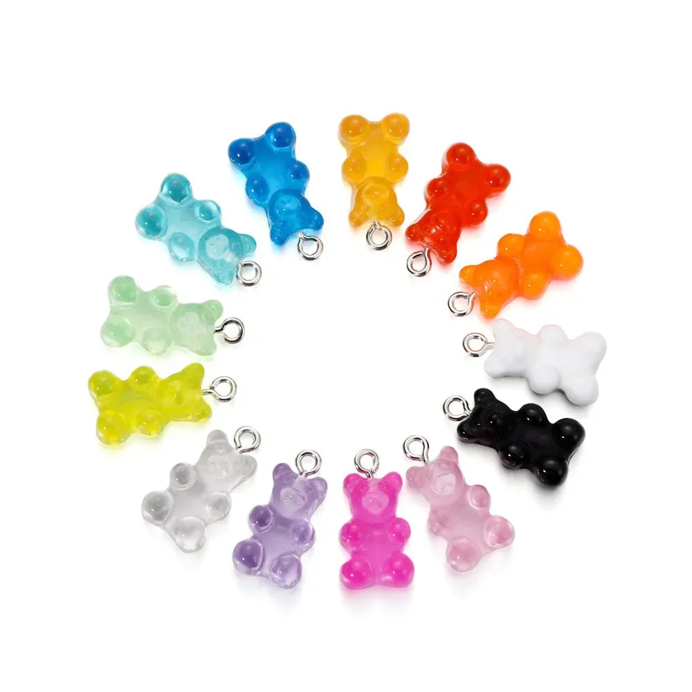 20Pcs 6 Color Colorful Bear Charms Resin Cabochons Glitter Gummy Candy Necklace Keychain Pendant DIY Making Accessories New