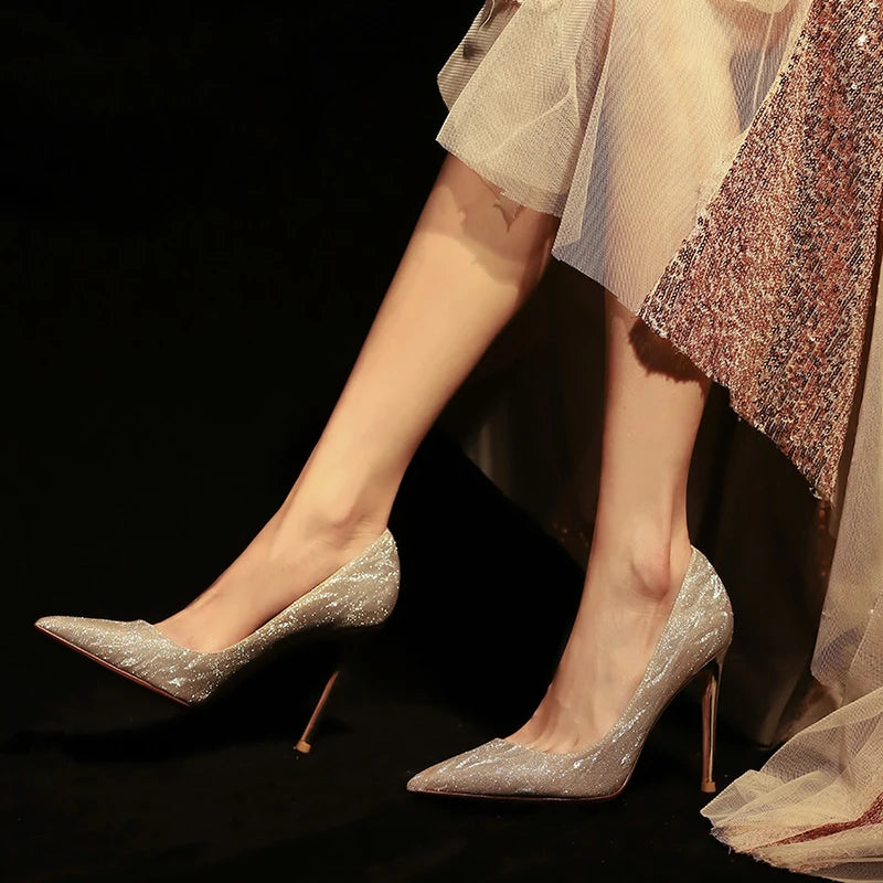 Luxury Gold Silver Women Pumps Shoes Spring Pointed Toe High Heels Party Wedding Shoes Woman Stiletto Heels Designer Shoes