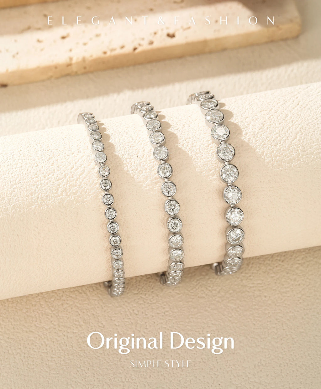MODIAN D VVS1 Round Moissanite Tennis Bracelet 3mm/4mm/5mm 925 Sterling Silver Tennis Stackable Bracelets for Women Men Jewelry