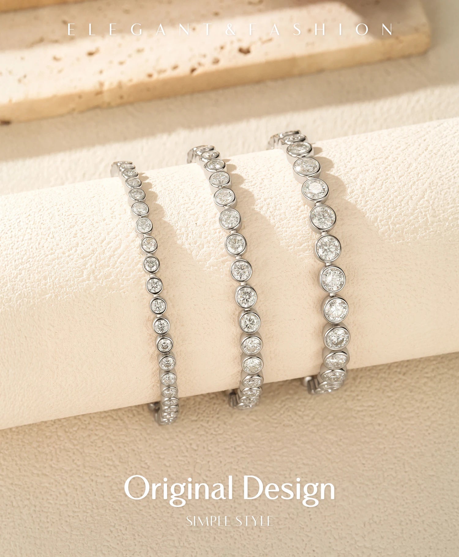 MODIAN D VVS1 Round Moissanite Tennis Bracelet 3mm/4mm/5mm 925 Sterling Silver Tennis Stackable Bracelets for Women Men Jewelry