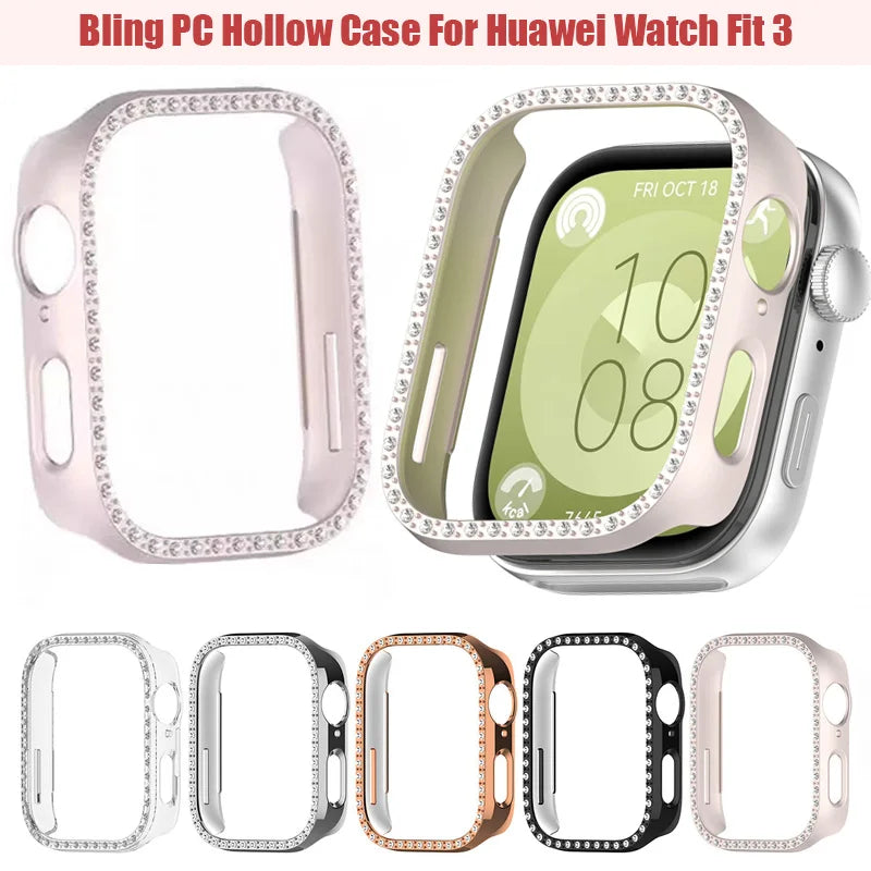 New PC Diamond Protective Case Shell Smart Watch Diamond Bumper Accessories Anti-Scratch Screen Protector for Huawei Watch Fit 3