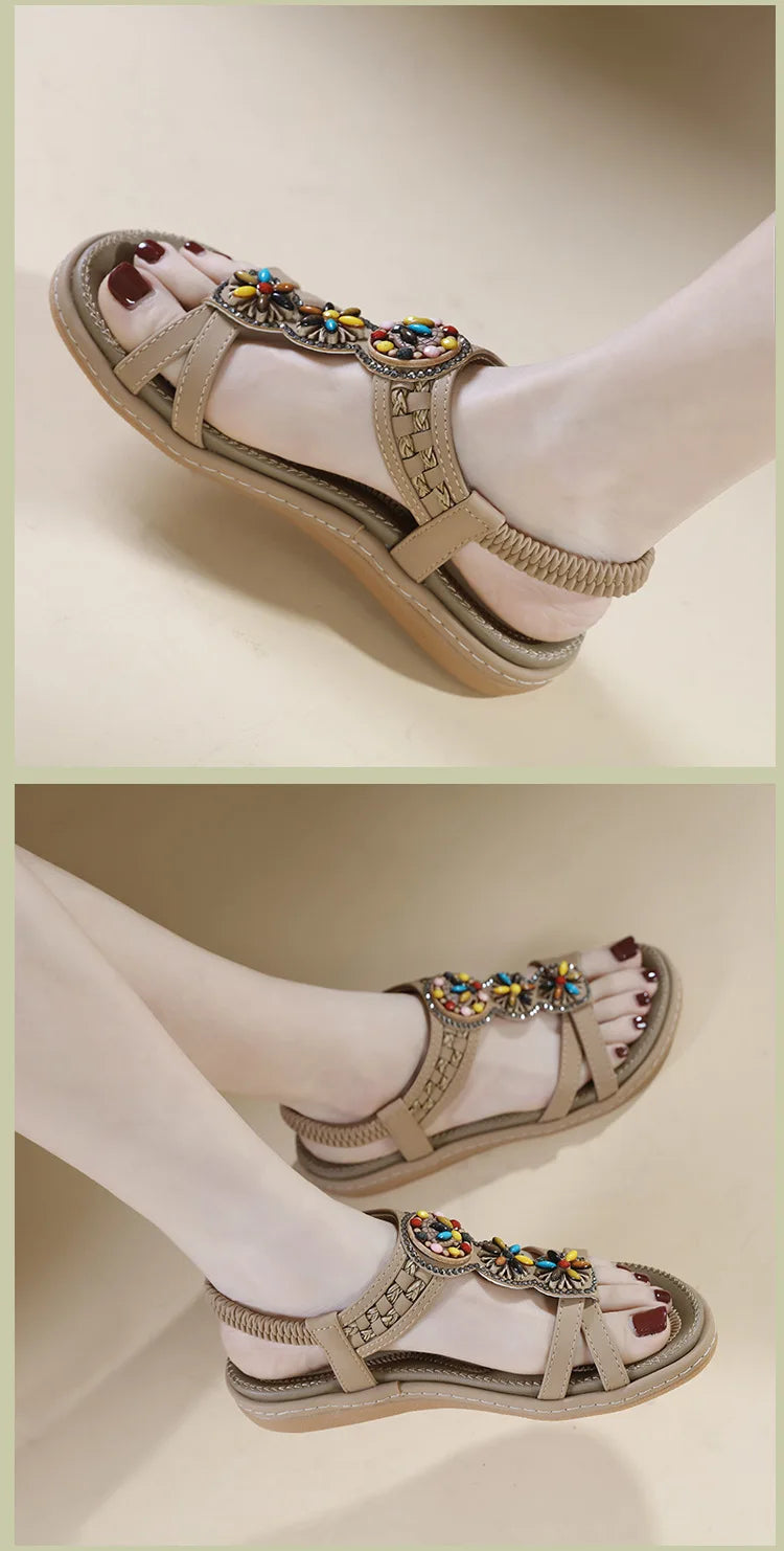 Women's New Summer Bohemian Style Non-slip Flat Sandals Woman Plus Size Soft Bottom Beach Sandals Lady Casual Shoes 36-42