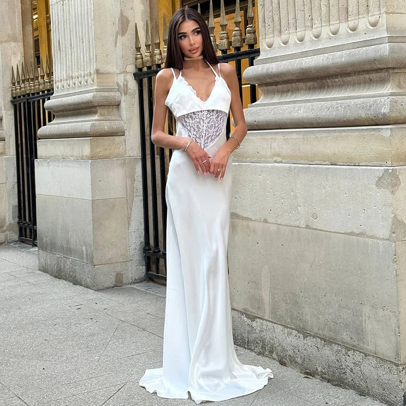 Tornova Lace Sling High Waist Dress Women's Hollow Sexy Backless Maxi Dress Black Evening Party Outfits Fashion Slim Office Lady