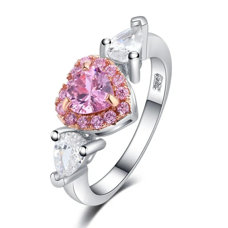 CC Rings For Women Princess Propose Marriage Pink Heart Cubic Zirconia Ring Romantic Engagement Wedding Jewelry Bijoux CC917