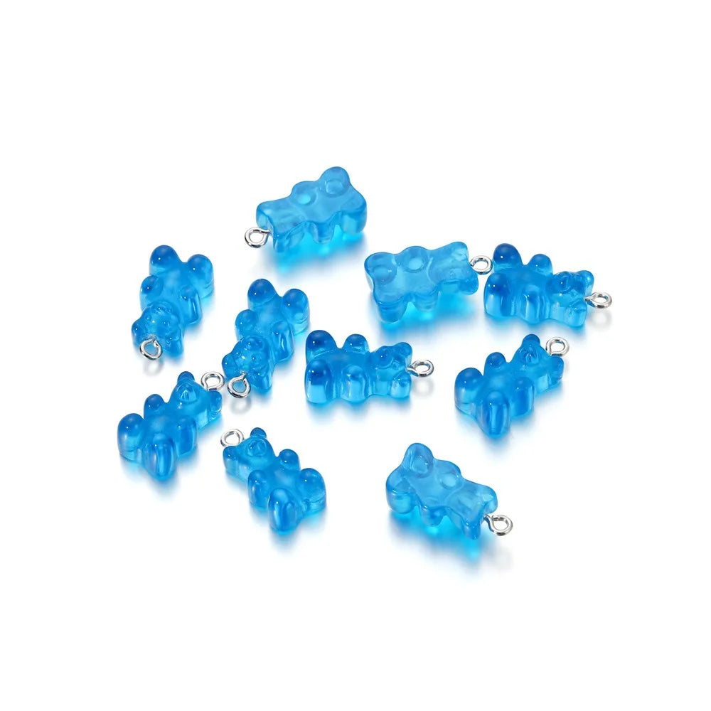 20Pcs 6 Color Colorful Bear Charms Resin Cabochons Glitter Gummy Candy Necklace Keychain Pendant DIY Making Accessories New