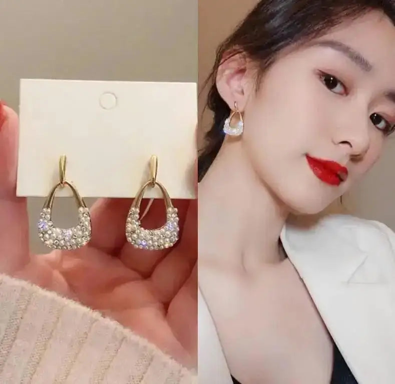 925 Silver Needle Korean Fashion Crystal Pearl Drop Earrings For Women Jewelry 2026 Trending New Luxury Zircon Women's Earrings