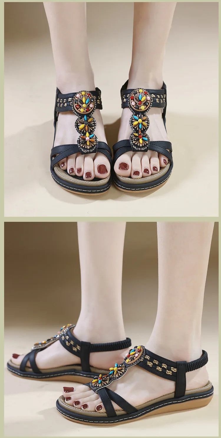 Women's New Summer Bohemian Style Non-slip Flat Sandals Woman Plus Size Soft Bottom Beach Sandals Lady Casual Shoes 36-42