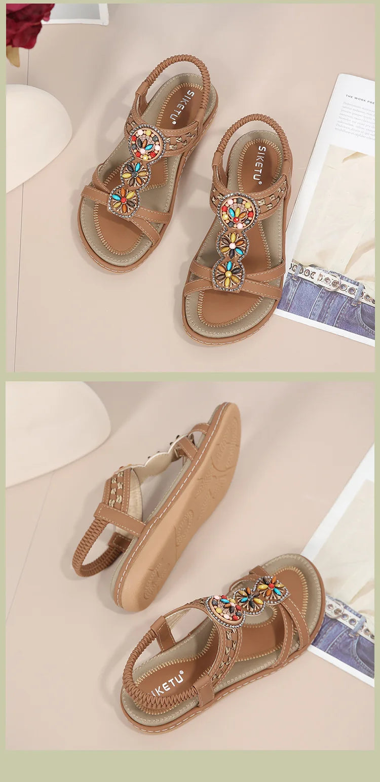 Women's New Summer Bohemian Style Non-slip Flat Sandals Woman Plus Size Soft Bottom Beach Sandals Lady Casual Shoes 36-42