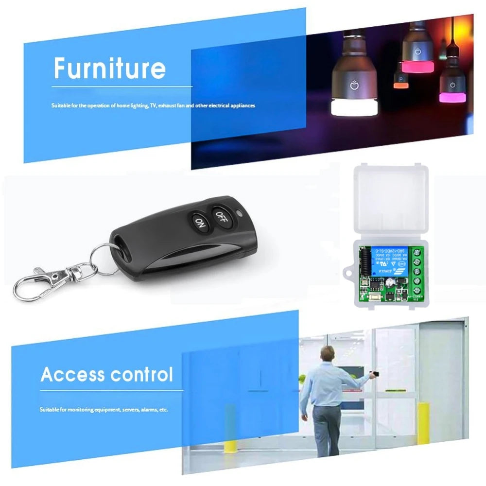 433Mhz Smart Switch Universal Gate Remote DC 12V 10A Relay Receiver Module RF Transmitter DIY for Garage Door LED Lighting