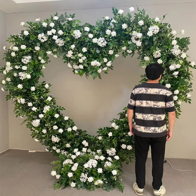 200CM Wholesale Artificial Silk Flower Red White Arched Heart Shaped Wedding Arched Rose Heart Shaped Arched Flower Background