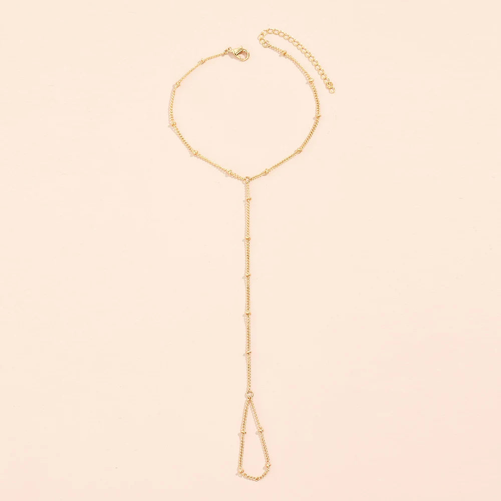 Simple Thin Chains Finger Ring Bracelet Slave Bracelet Hand Chain Ring Link Bracelet Everyday Jewelry for Women and Girls