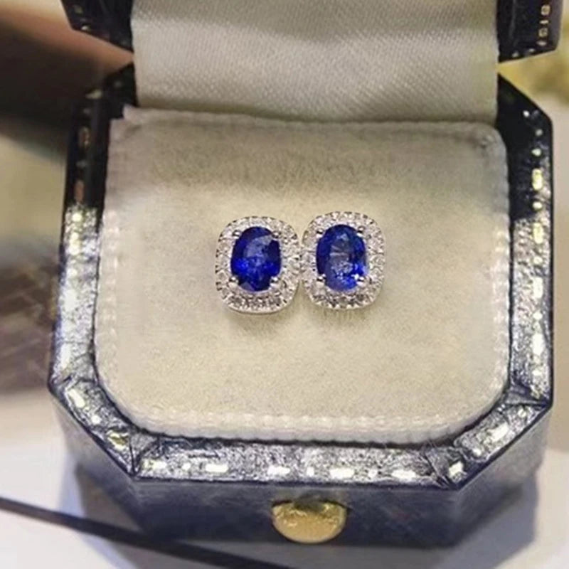Huitan Noble Navy Blue Cubic Zirconia Stud Earring for Lady Fashion Versatile Ear Piercing Women Earrings Sparkling Jewelry Gift