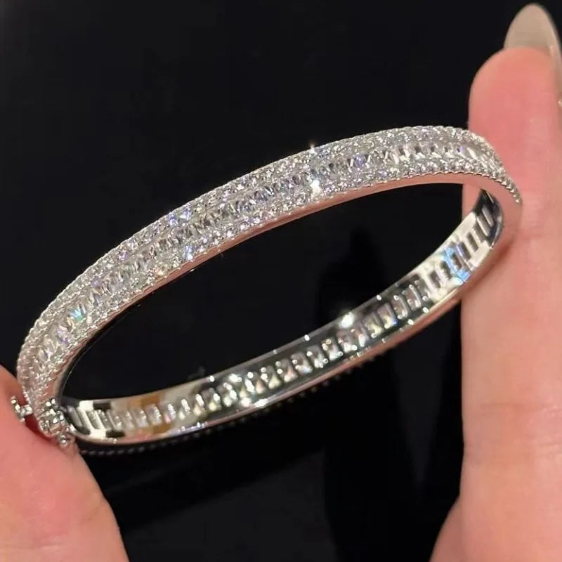 High quality silver 925 Silver Full Diamond Square bracelet for women Exquisite Luxury and Fashion bangles Wedding Jewelry Gift
