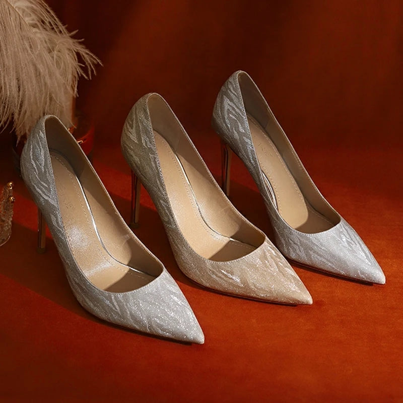 Luxury Gold Silver Women Pumps Shoes Spring Pointed Toe High Heels Party Wedding Shoes Woman Stiletto Heels Designer Shoes
