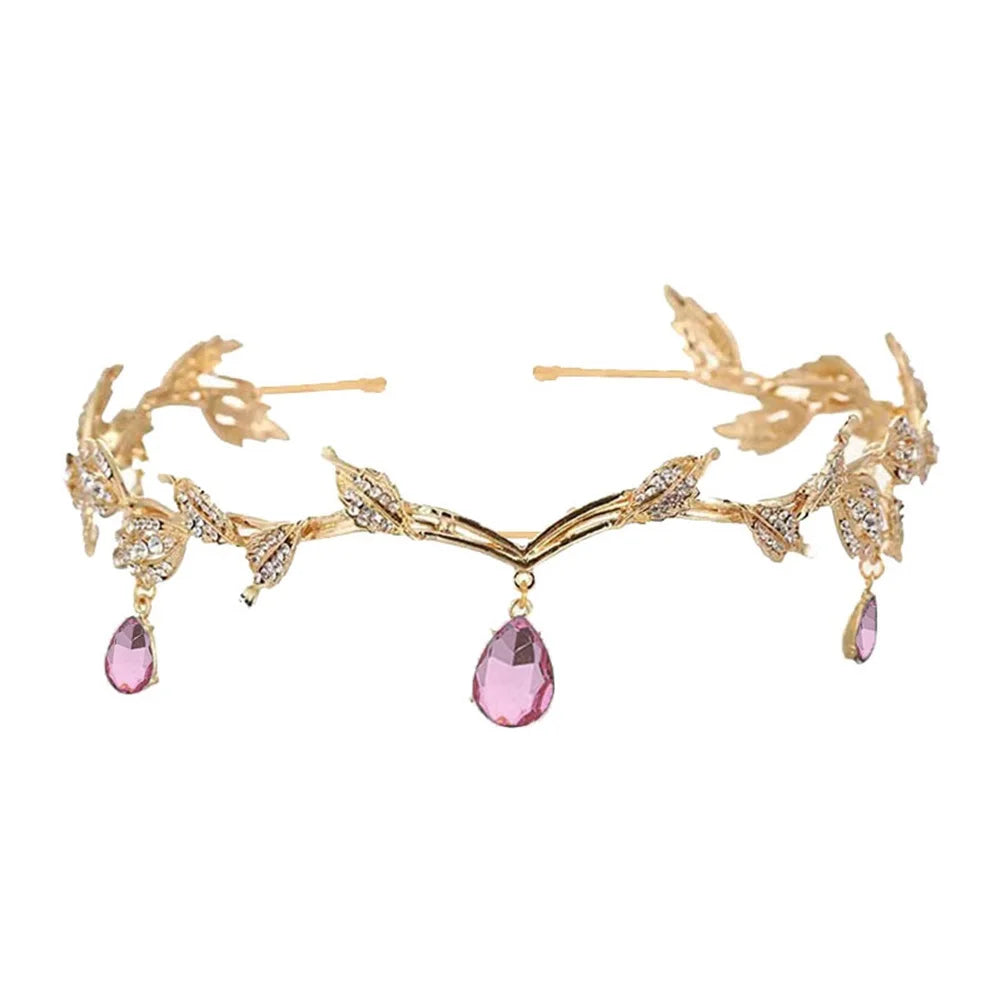 Bridal Crystals Tiara Crown Leaf Alloy Bridal Crown for Women Princess Headband Retro Rhinestone Hair Accessories