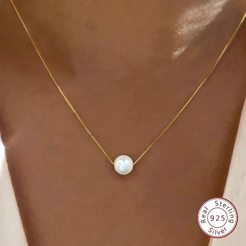 925 Sterling Silver Fashion Luxury White 6MM 8MM 10MM Mother of Pearl Pendant Necklace for Women Wedding Jewelry Accessories