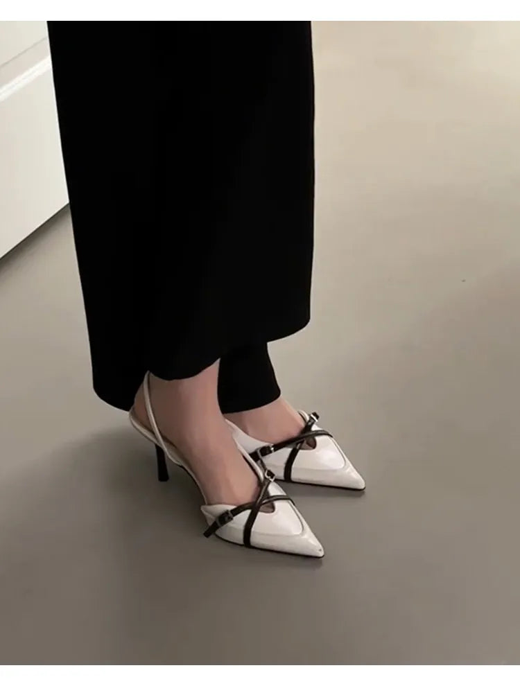 Luxury Summer Pointed Toe Women Sandals Concise Slingback Party Dress Mules Shoes Sexy High Heels Banquet Striptease Sandals