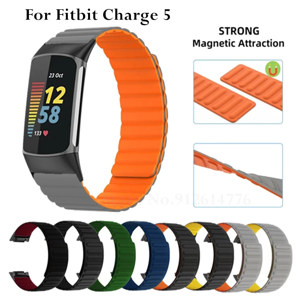 Wrist Strap For Fitbit charge 6 5 Magnetic Silicone Smart Watch Strap Wristband For Fit Bit Charge6 5 Belt Bracelet Accessories