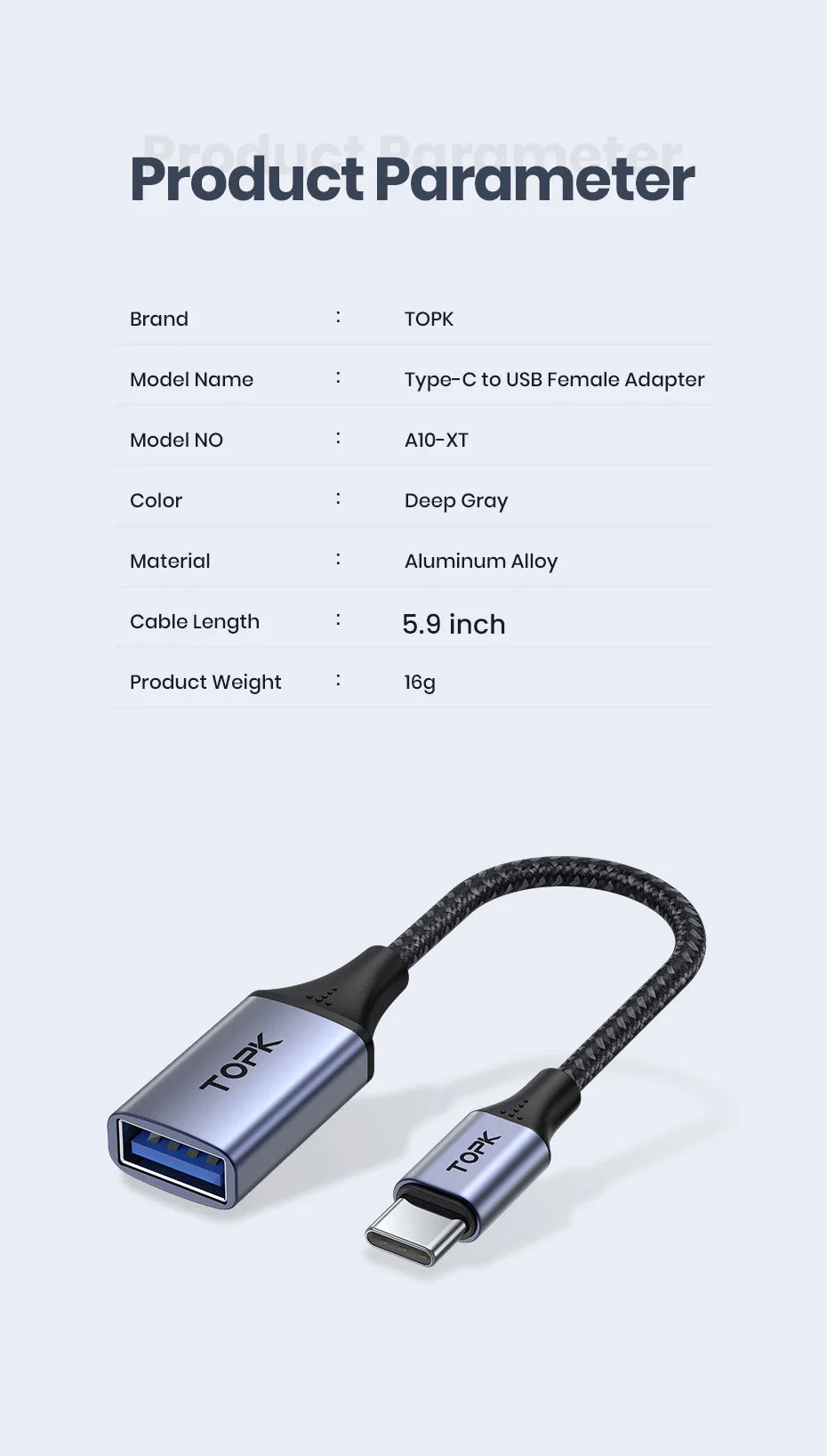 TOPK USB C to USB A Dapter OTG Cable Type C Male to USB 3.0 2.0 Female Cable for MacBook Pro Samsung Type C Adapter