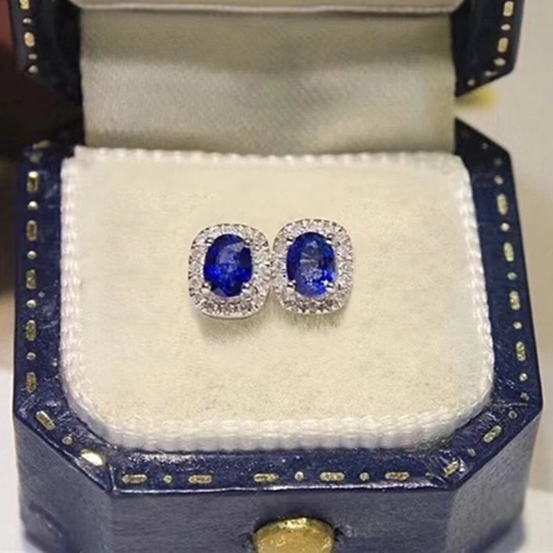 Huitan Noble Navy Blue Cubic Zirconia Stud Earring for Lady Fashion Versatile Ear Piercing Women Earrings Sparkling Jewelry Gift