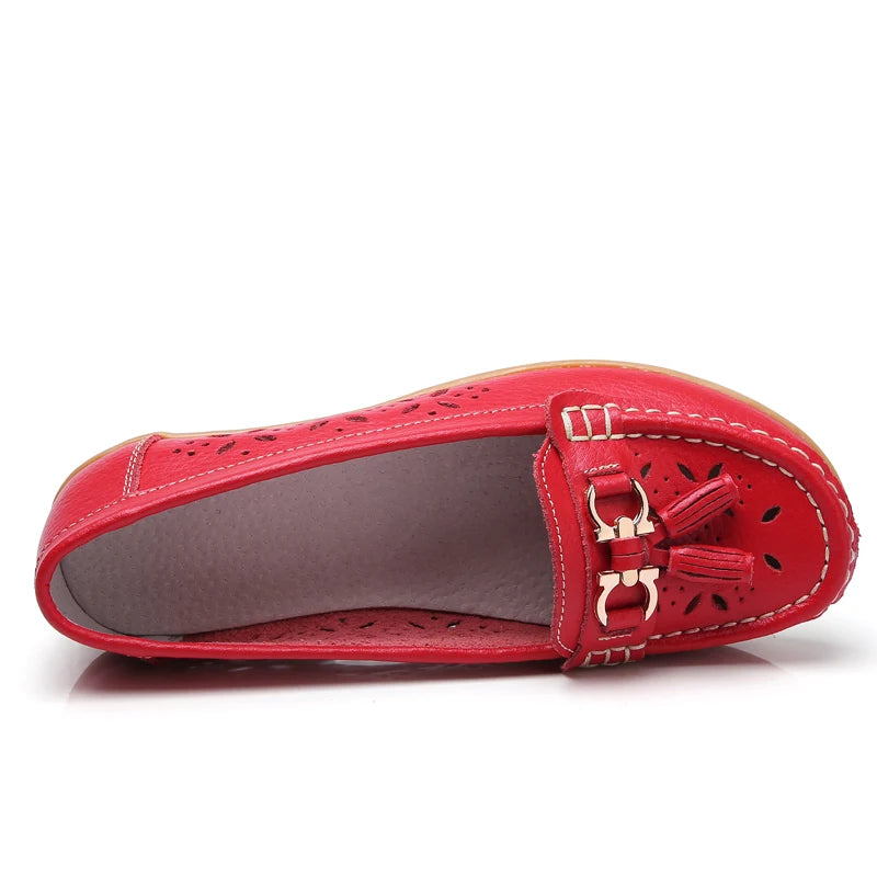 Women Wedge Flats Genuine Leather Slip On Loafers Moccasins Casual Shoes Luxury Brand Designs Big Size 41 42 43