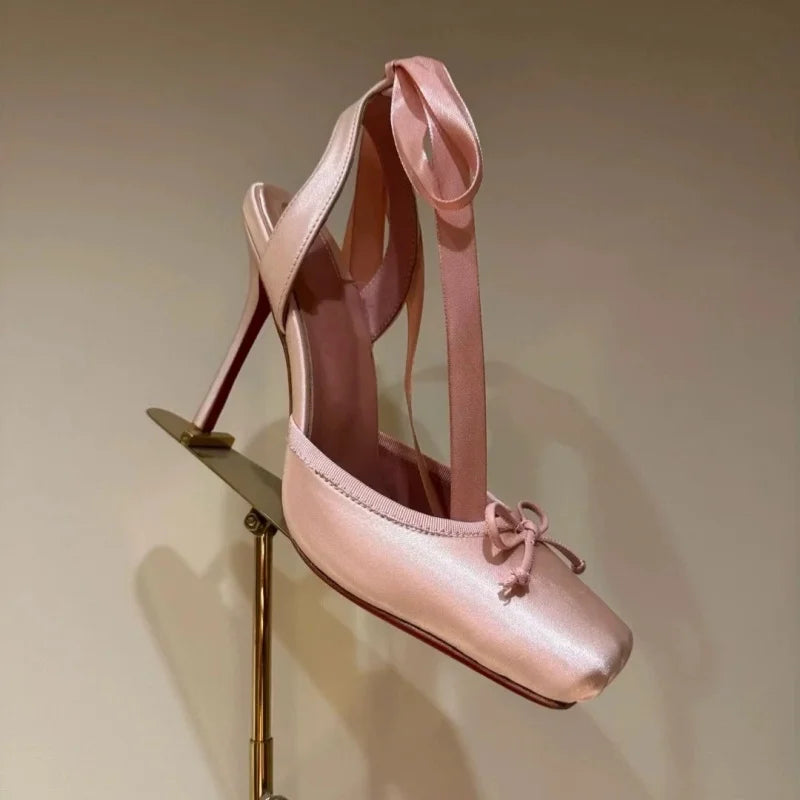 Luxury Design Woman Sandals 2026 Summer High Quality Square Satin High-heeled Female Shoes With Ankle Straps Wedding Flip Flops