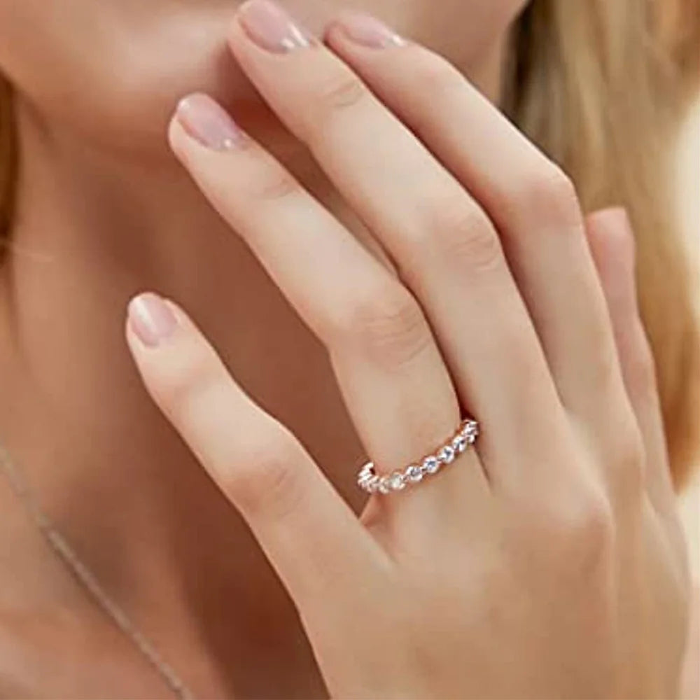 Trumium 100% 925 Sterling Silve Ring Simple Zircon Stackable Round CZ Finger Rings For Women Party Wedding  Fine Jewelry