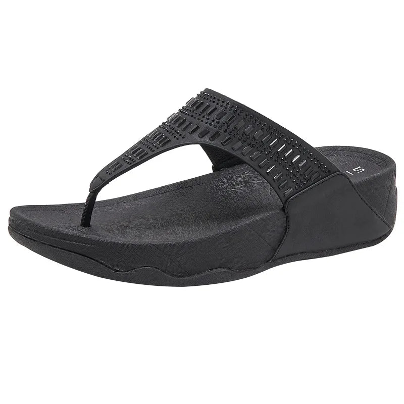 Women's Sandals Summer  Casual Non-Slip Suede  Diamond Soft Platform Wedge Flip Flop Walking Beach Slippers Shoes Woman