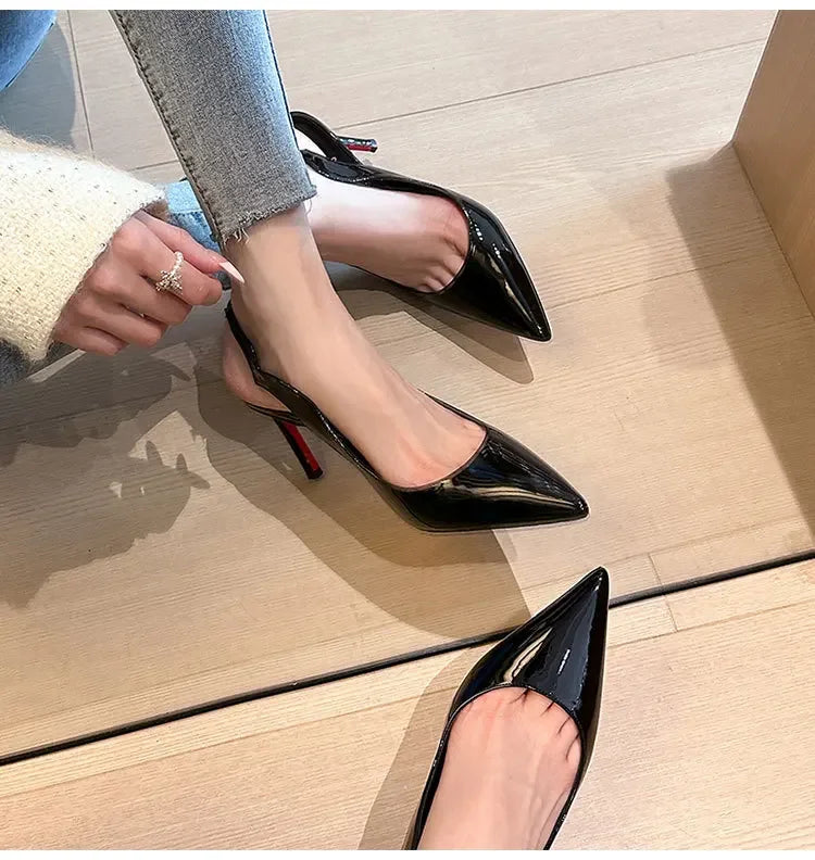 Sexy Brand Pointed Toe Thin High Heels Women Hollow Elegant Office Shoes Patent Leather Classic Designer Sandals Women Pumps