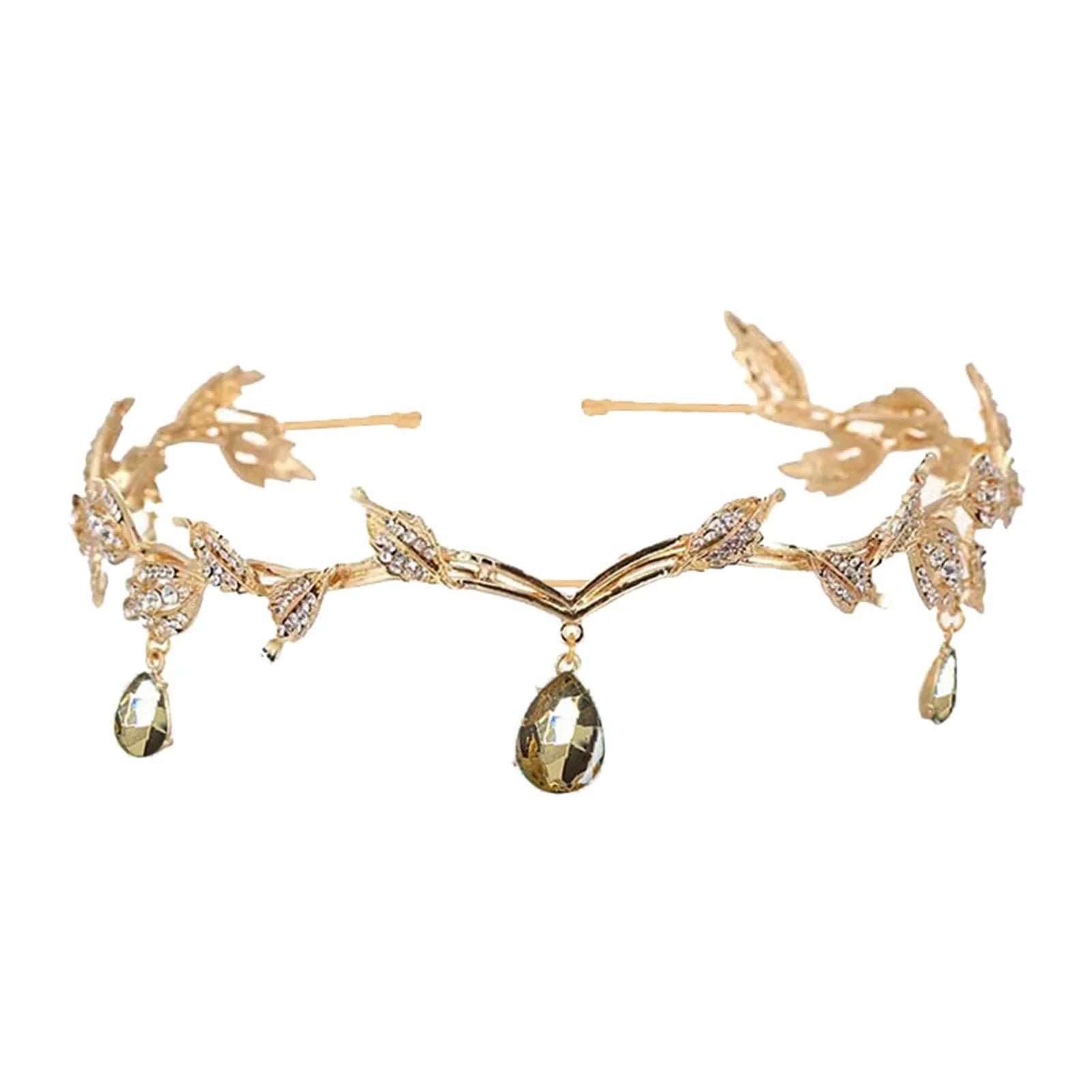 Bridal Crystals Tiara Crown Leaf Alloy Bridal Crown for Women Princess Headband Retro Rhinestone Hair Accessories
