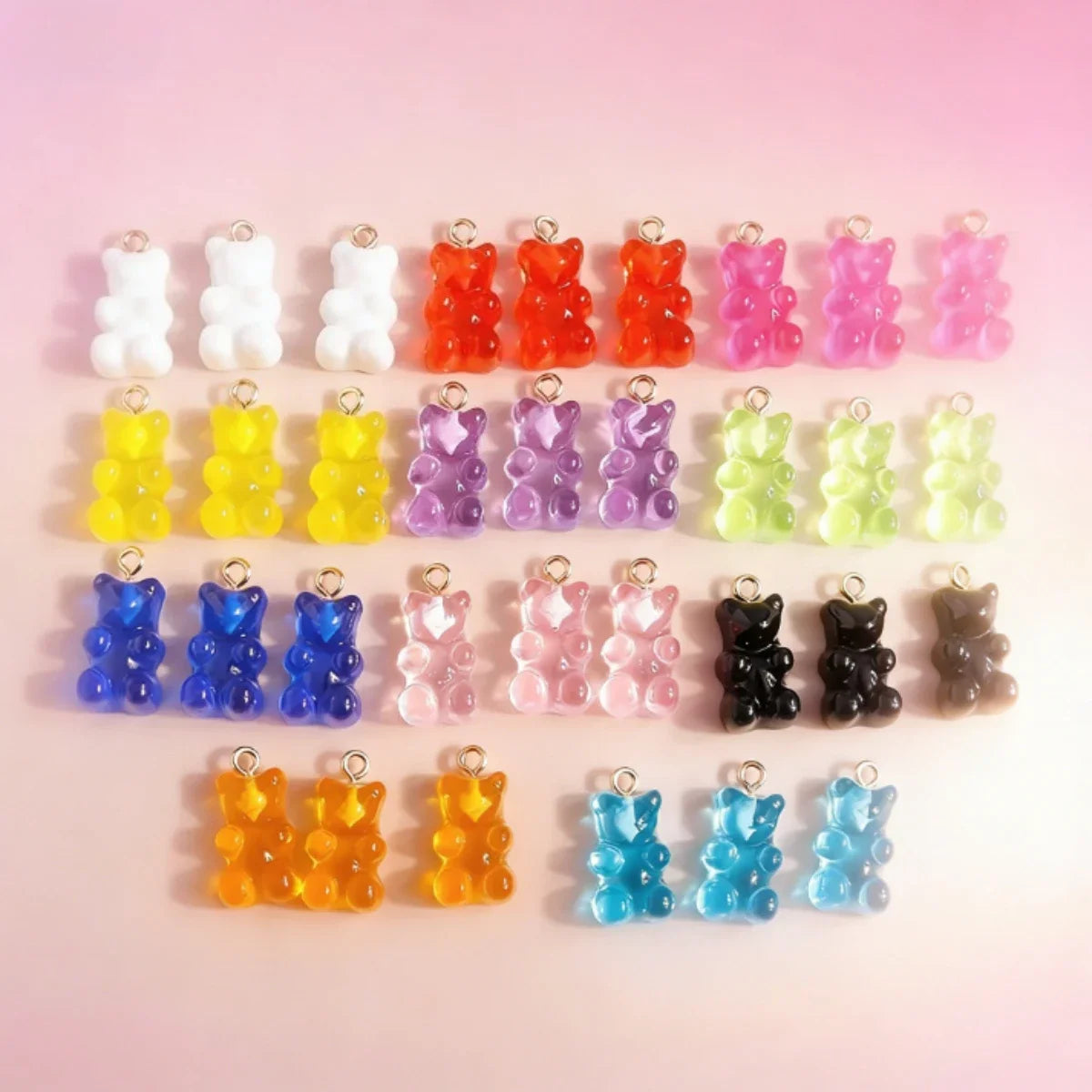 20Pcs 6 Color Colorful Bear Charms Resin Cabochons Glitter Gummy Candy Necklace Keychain Pendant DIY Making Accessories New