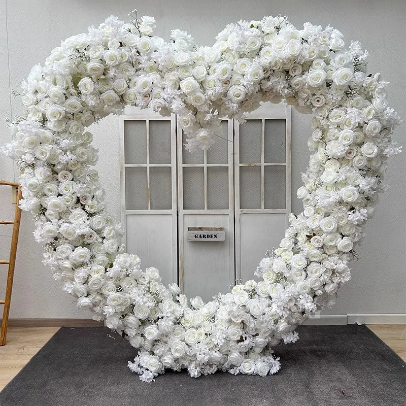 200CM Wholesale Artificial Silk Flower Red White Arched Heart Shaped Wedding Arched Rose Heart Shaped Arched Flower Background